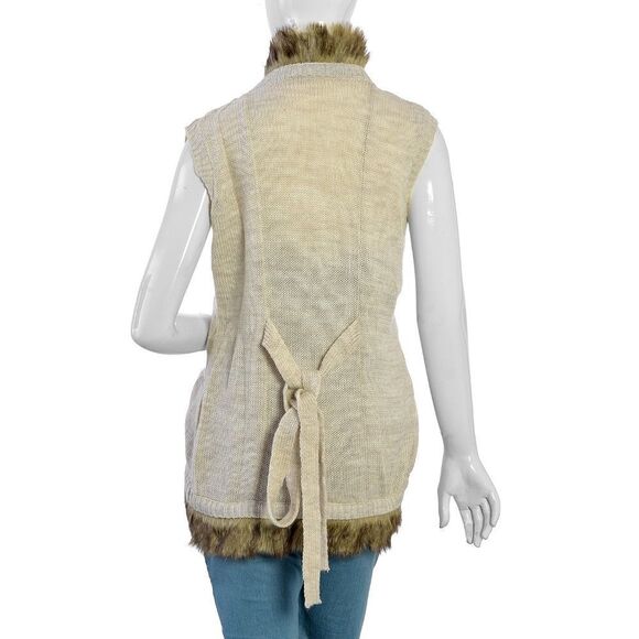 Cardigan Faux Fur Sleeveless Off White Large - Picture 2 of 5